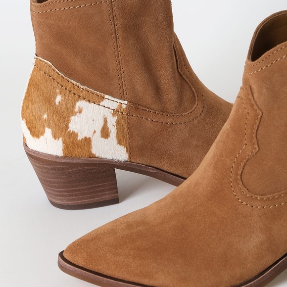 NEW Dolce Vita Senica Brown Suede Leather Cow Print Ankle Boots - Picture 2 of 10